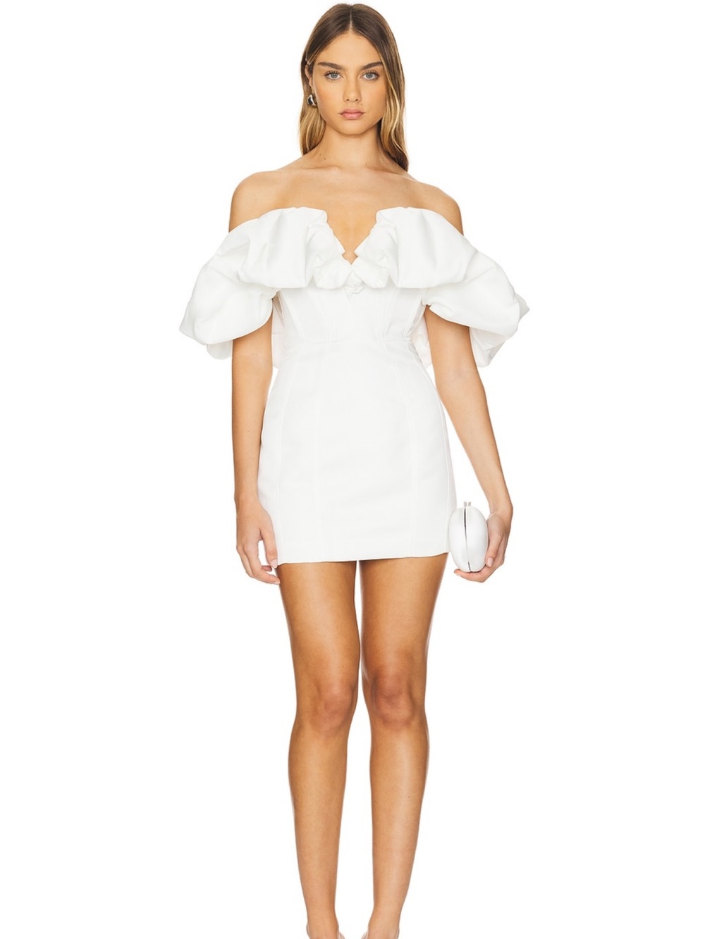 Line & Dot White Off-Shoulder Puff Sleeve Mini Dress NWT